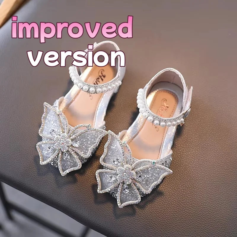 Summer Girls Sandals Fashion Sequins Rhinestone Bow Girls Princess Shoes Baby Girl Shoes Flat Heel Sandals Size 21-35