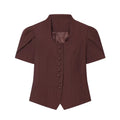 Women V Neck Puff Sleeve Cropped Blouse Button Slim - View 7 | SAMAG