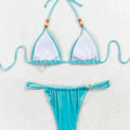 Sexy Velvet Lake Blue Beads Halter Tie Bikinis Sets Two | SAMAG