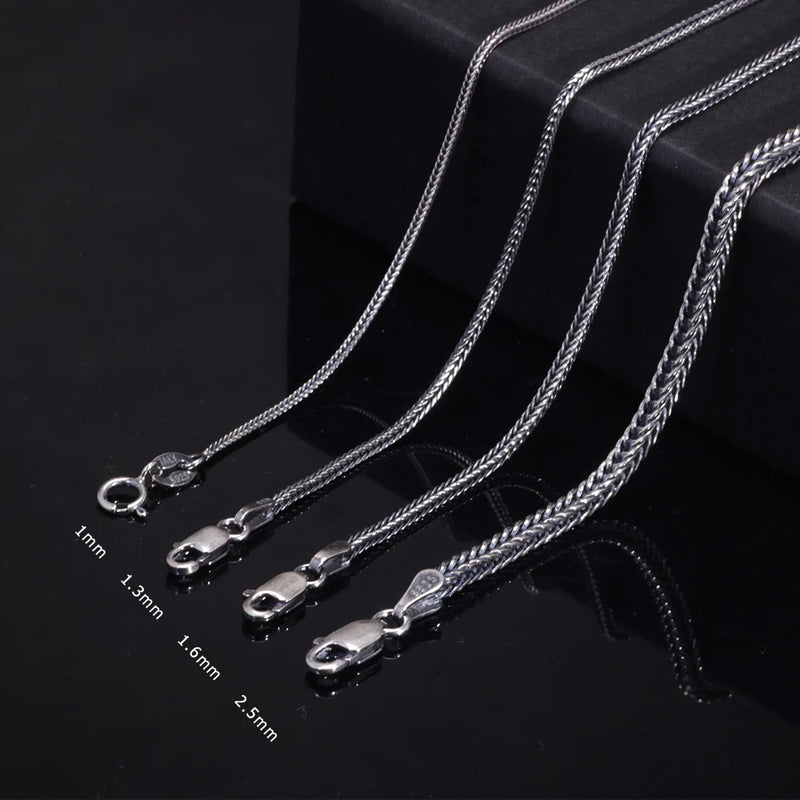 Real Pure 925 Sterling Silver Necklace Chain Women And Men Vintage Foxtail 1.6mm Retro Solid Thai Silver Italy Fine Jewelry