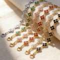 Stainless Steel Colorful Cubic Zirconia Flower Cover Bracelet Adjustable Four - Leaf Clover CZ Stone Jewelry for | SAMAG