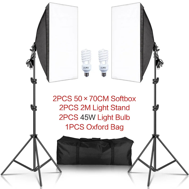 Studio Kit Photo Softbox Light Box Lighting Single Led Lamp with Tripod Photography Shooting Soft Box Flash E27 Accessories