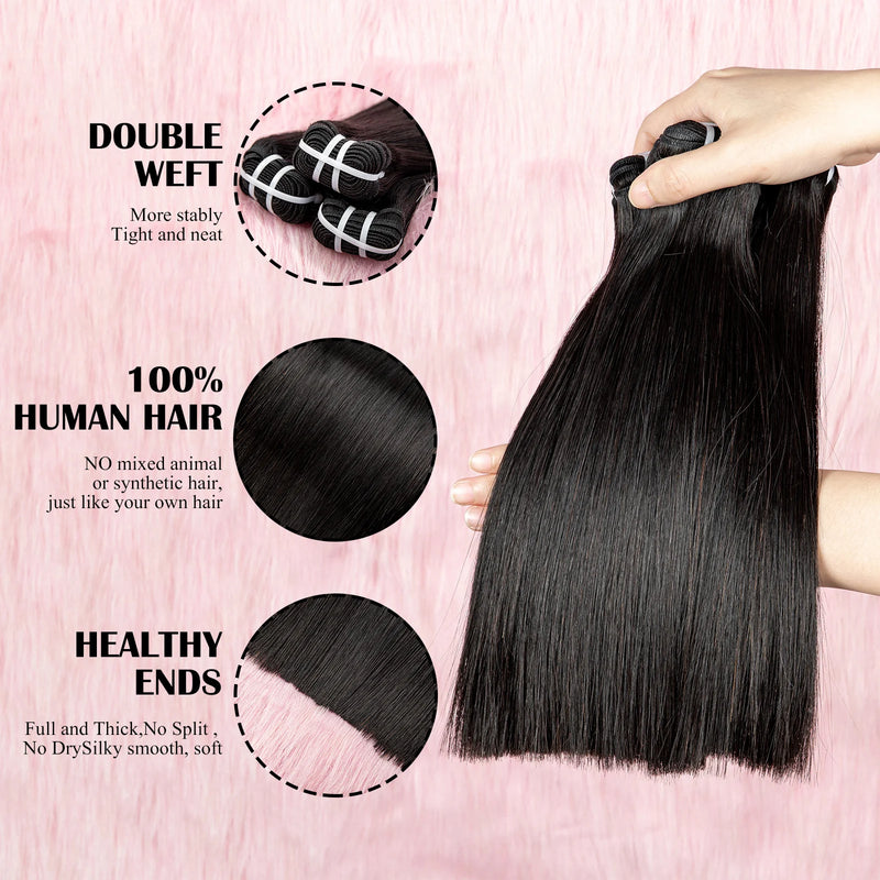 V Beauty Straight Human Hair Bundles Raw Human Hair Extensions Double Drawn 16A Grade Vietnamese Human Hair Virgin Unprocessed