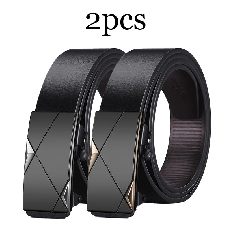 2pcs Trendy Retro Men's Automatic Buckle Belt Simple Fashion Men's Business Casual Belt High Quality Men's Clothing Accessories