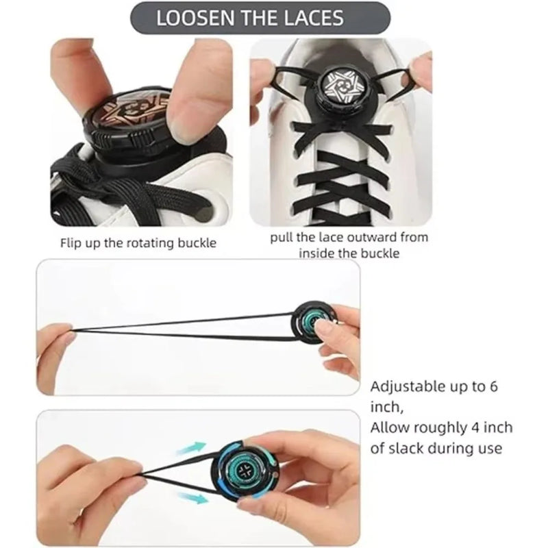 1 Pair Wide Flat Design No-Tie Shoelaces Rotating Buttons Quick-Adjust Quick-Adjust Laces Casual No-Tie Flat Laces Sports Shoes