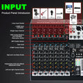 FULUODE X1-8C Audio Mixer 8-Channel Professional Mixer Console with 99 DSP Effects Mixing Board DJ Mixer with USB Bluetooth 48V