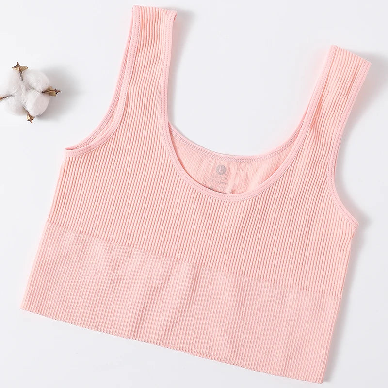 Women's Ribbed Bra Seamless Tank Top Comfort Sports Bralette Wireless Activewear Underwear Stretchy Vest Lingerie Intimates M-XL