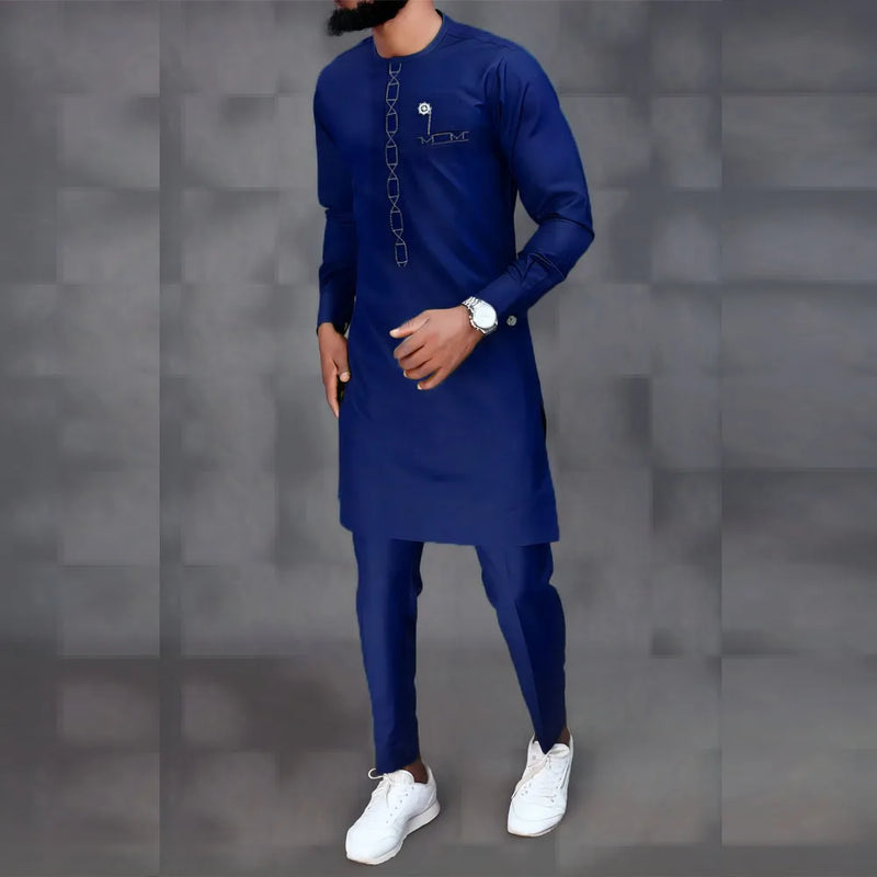 White Kaunda Suit Tuxedo Outfits Summer Short Sleeve Tops Pants with Pockets African Ethnic Casual Clothing Men Tuxedo 2PCS Suit