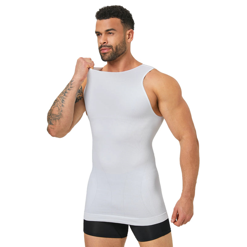 Men‘s Seamless Compression Tank Gynecomastia Chest Tummy Control Breathable Elastic Undershirt Gym Casual Base Layer