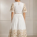 Embroidery Top And Skirt Elegant Hollow Out Color Contrast Women Two Piece Set Spring Summer Outfits