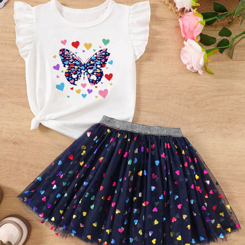 Summer Girls' Clothing Sets Butterfly Print Short - Sleeved - View 6 | SAMAG