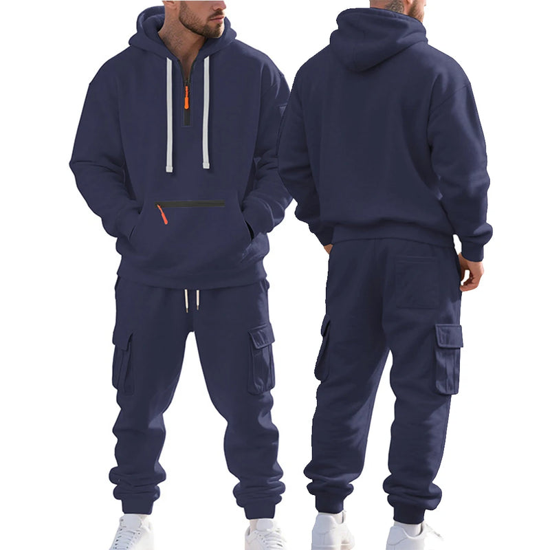 Men's Heavyweight Fleece - Lined Casual Tracksuit Set for Winter - Loose - Fit, Half - Zip, 2 - Piece - View 6 | SAMAG