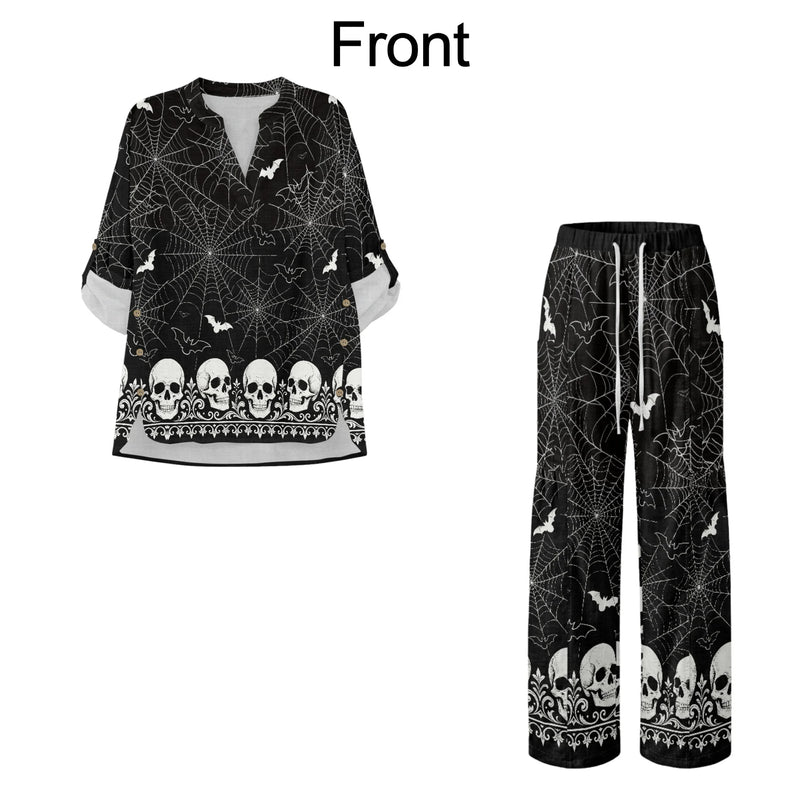 INSTANTARTS Traf 2026 Women's Matching Sets Ropa Para Mujer Halloween Shirts Wide Leg Pants Set Women Plus Size Clothing S-3XL