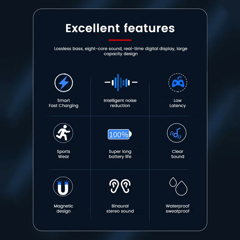 Olaf Wireless Earphones Bluetooth5.3 Headphones In-Ear Neckband Sports Headset LED Waterproof Magnetic Headset Handfree with Mic