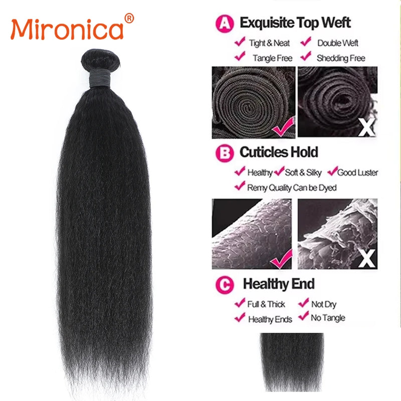 12A Kinky Straight Human Hair Bundles Unprocessed Raw Brazilian Human Hair 2/3/4 Bundles Double Weft Human Hair Weave Extensions Natural Color Yaki Straight Hair Bundles For Women Daily Use Birthday Holiday Gift Kpop Popular