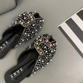 Luxury Fashion Pearl Decor Closed Toe Women's Slippers 2026 New Summer Round Toe Soft Sole Casual Women Shoes Claquette Femme