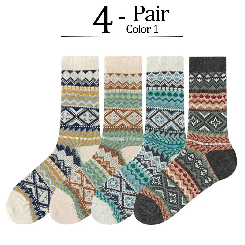 4 Pairs Man Short Socks Retro Bohemian Stripe Style | SAMAG