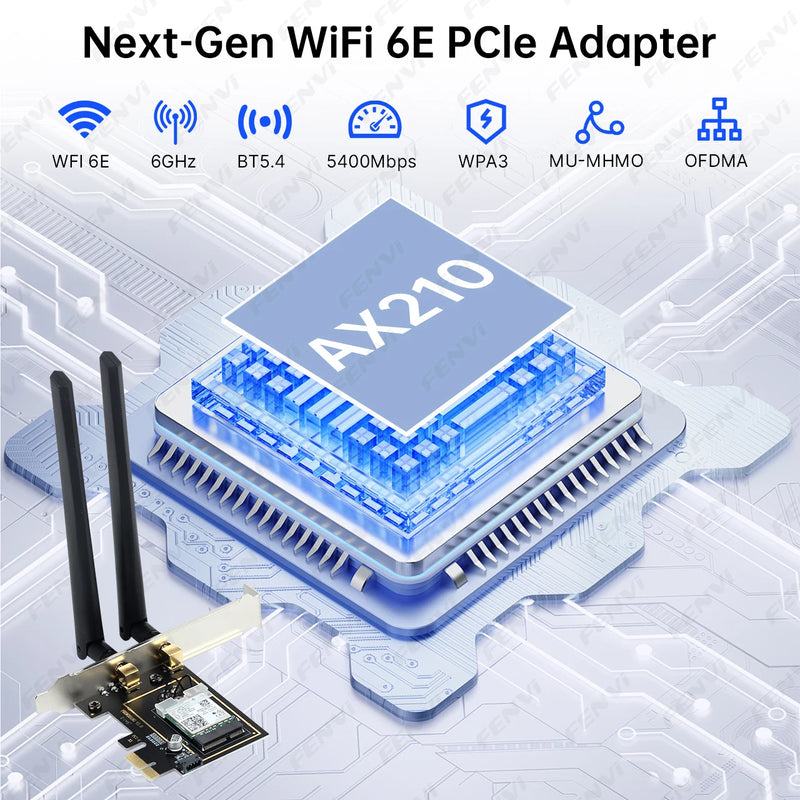 WiFi 6E AX210 PCI - E Adapter BT 5.3 5374Mbps Tri - band 2.4G/5G/6Ghz 802.11AX Wireless Network Wi - Fi 6 - Visuel 2 | SAMAG