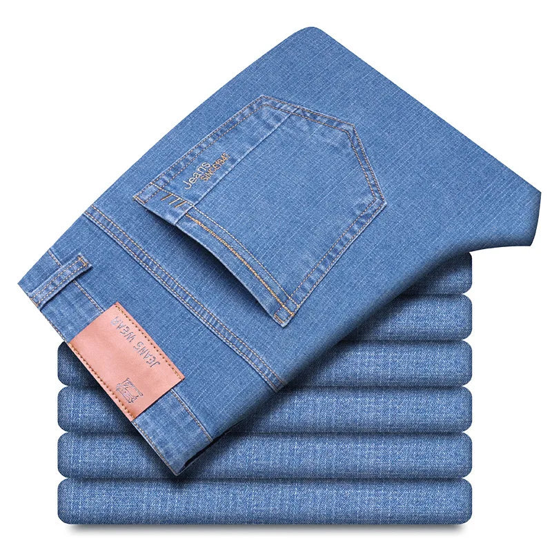 Summer Thin Men's Elastic Cotton Jeans Fashion Blue | SAMAG