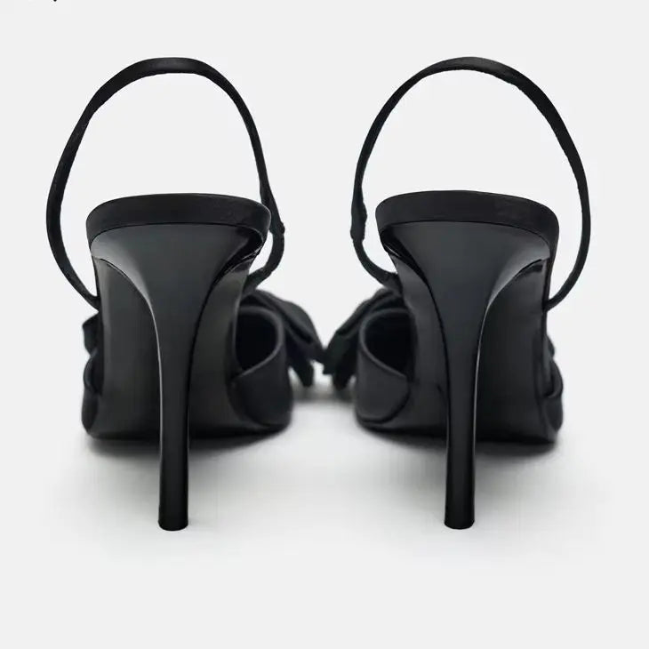 Spring 2026 Pointed Bow High Heels, Black Toe Sandals, Fashionable and Sexy Women's Shoes, Slim Heels