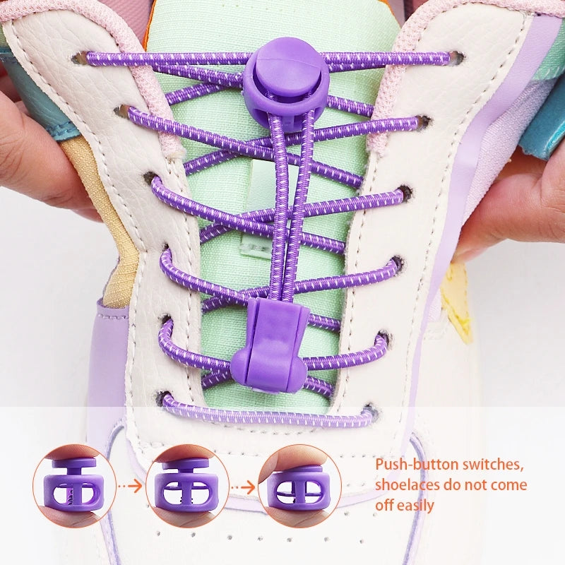 2 Pair No Tie Shoe Laces Kids Adult Quick Laces Round Elastic Shoelaces Without Ties Lock Shoelace Sneakers Shoes Accessories