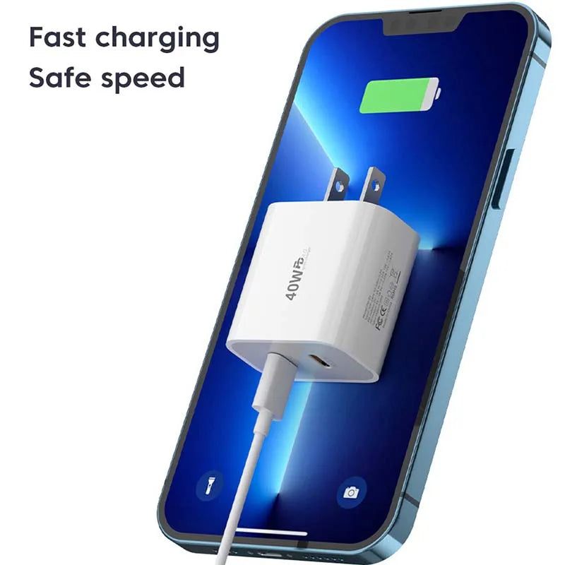 40W Fast Charger Type C Dual Port PD Fast Charging Charger Adapter For iPhone 15 14 Samsung S23 Xiaomi 10A USB C To USB C Cable