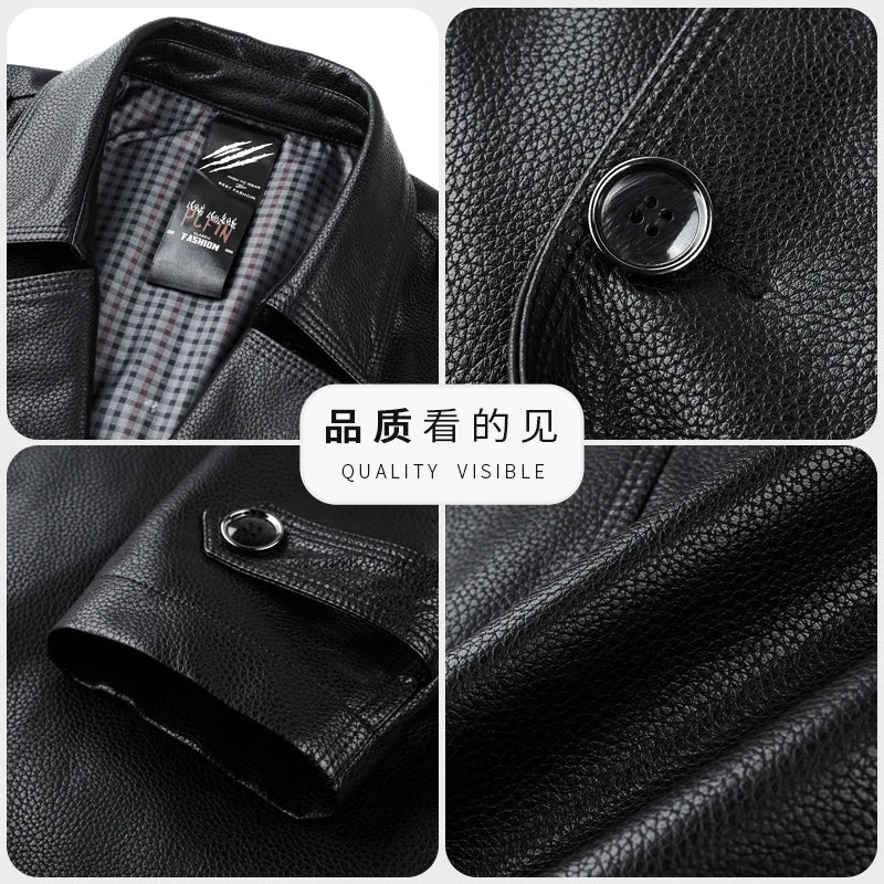 2024 High Quality Fashion Trend Banquet Autumn and Winter Long Leather Trench Coat Men's Business Handsome Trench Coat