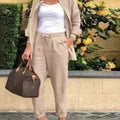 2025 Autumn Spring Casual Suit Women Cotton Linen 2 Piece Set Solid Color Loose Button Shirt + Pants Sets Daily Women's Clothing