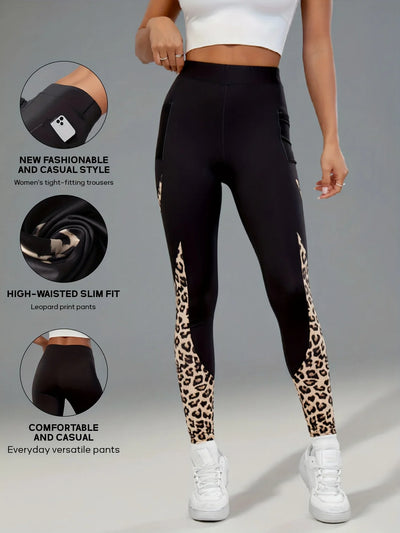 Women's High Waist Leopard Print Leggings Slim Fit Sports | SAMAG