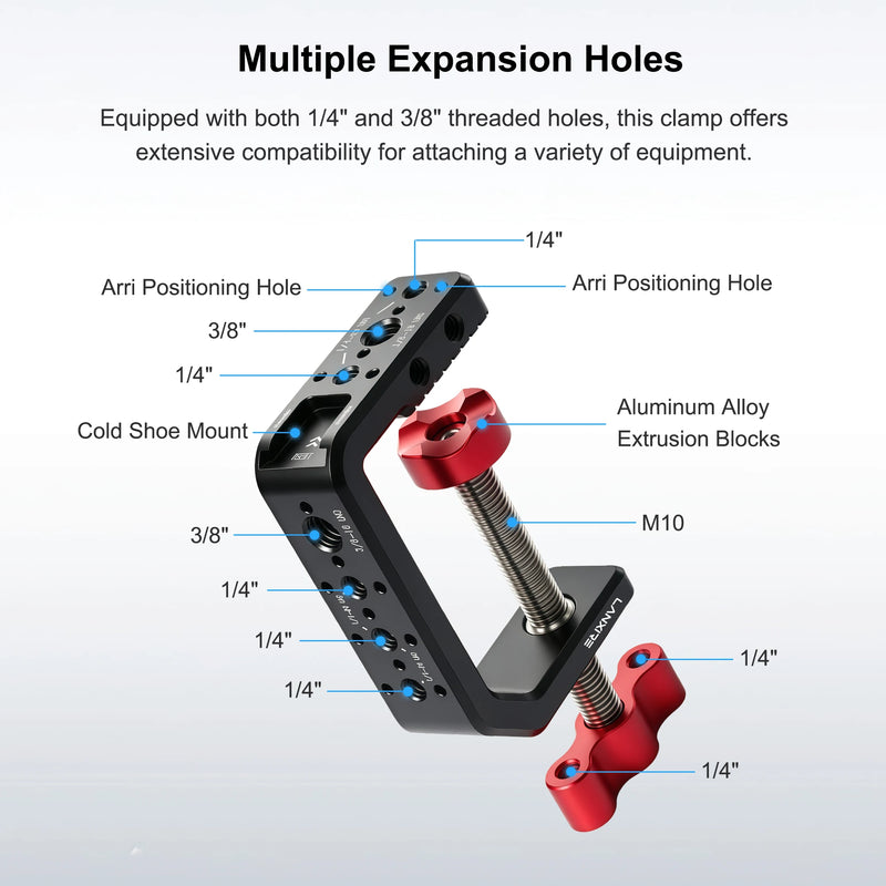 Lanxire C Clamp Desk Camera Mount, Aluminum C-clamp with 1/4" 3/8" Thread, Desktop DSLR Mount for Photo Studio Video,Light Stand