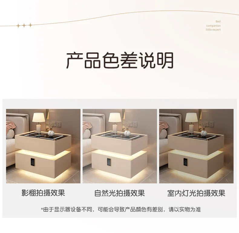 Modern Style Solid Wood Bedside Table with Wireless Charging Smart 2 Drawers Bedroom Nightstands with Lock 40/45/50cm