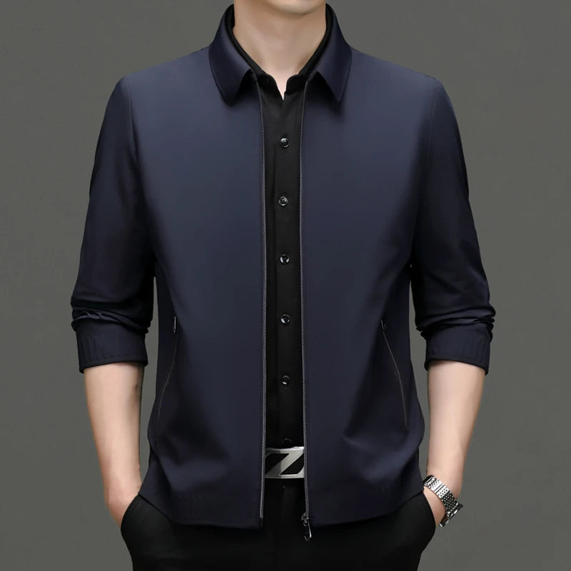 High End Anti Wrinkle Mature Men Business Dad's Outfit Casual Blazer Jacket Autumn Windbreaker Middle Aged Executive Coats