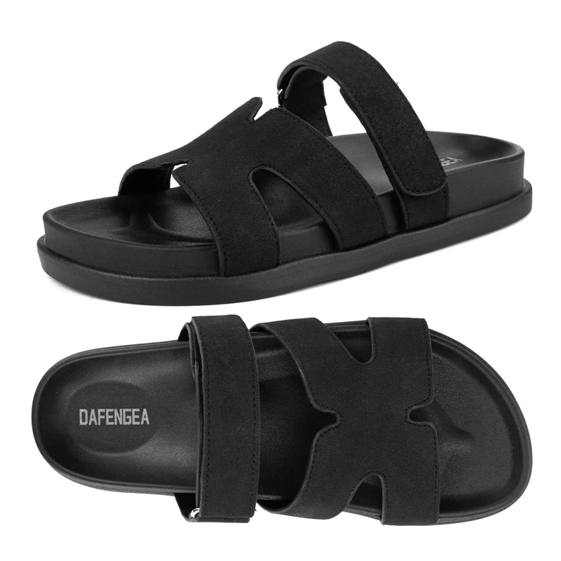 Women's Flat Sandals H Shape Double Strap Platform Slide Sandals Casual Slip On Flat Slippers Daily Casual Shoes