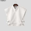 Men Vests Solid Color Stand Collar Sleeveless Zipper Irregular Waistcoats For Man INCERUN Loose Hollow Out 2026 Streetwear Tops