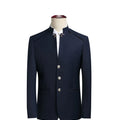 2026 New Men's Stand Collar Long Sleeve Suit Jacket, Asian Size Chinese-Style Slim-Fit Blazer in Dark Blue/Red/Grey/Black/White