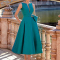 Midi Formal Party Dresses Turquoise Satin A Line Backless | SAMAG