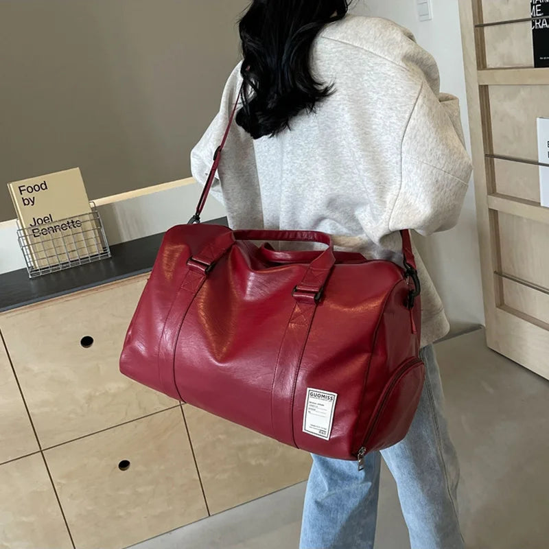 Fashion Leather Duffle Bag With Shoes Packet For Men and Women Luggage Travel Bag Sport Gym Fitness HandBag Mens Shoulder Bag