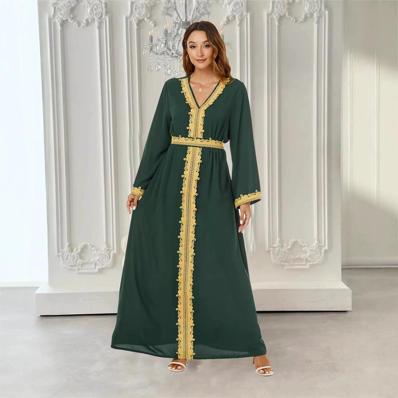 Dubai Abaya for Women Kaftan Muslim Dress Gold Embroidery | SAMAG