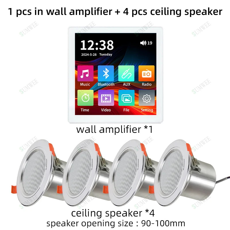 MINI Touch Screen TF Audio In Wall Amplifier Home Theater Bluetooth Control Panel Background Music Player Stereo Ceiling Speaker
