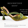 Queena Yan New Arrival Fashionable Olive Color Diamond Decorative Party Wedding Pointed Toe Women's High Heels and Bag Set