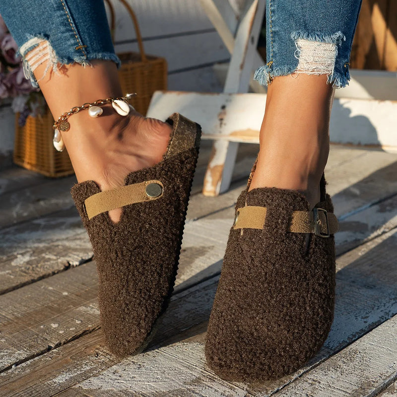 Classic Style Warm Teddy Fur Mule Clogs Woman Winter Lambswool Slide Sandals Ladies Brand Design Plush Birken Shoes