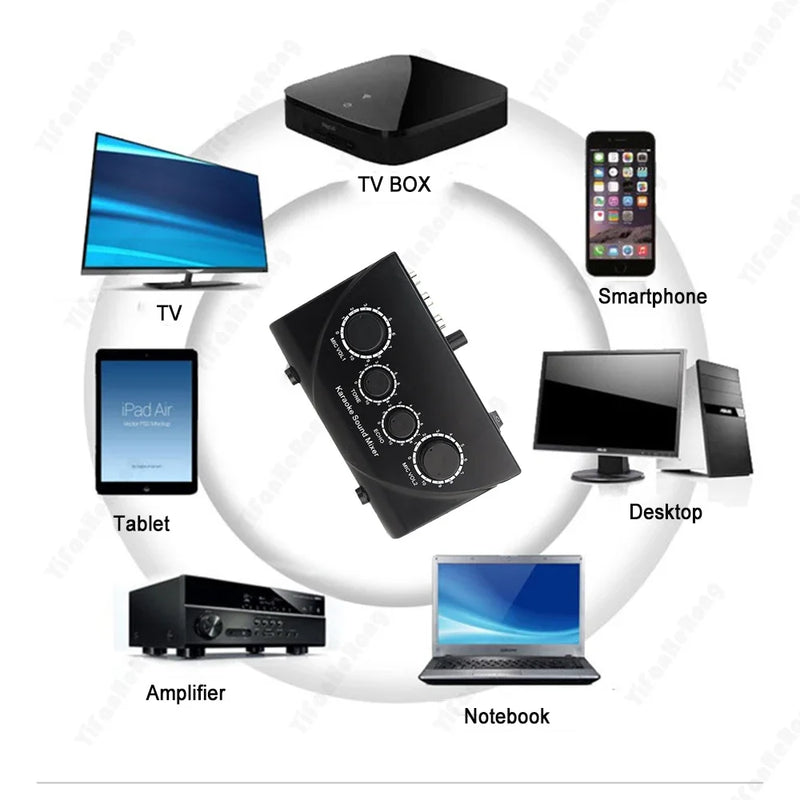 Fuluode Portable Karaoke Sound Mixer Professional Dual Mic Inputs Audio System Digital Audio Sound Machine Echo OK Mixer System