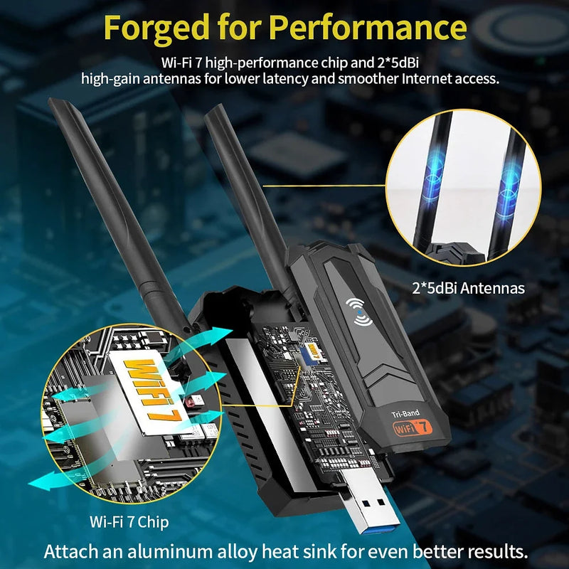Kebidumei BE6500 WiFi7 USB3.0 Adapter Tri - Band 2.4G/5G/6GHz Wireless Network Card Wifi Receiver Dongle - Visuel 4 | SAMAG