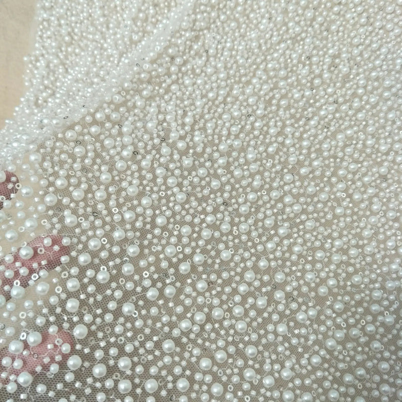 Heavy beading wedding gown dress lace fabric 130cm width - View 2 | SAMAG