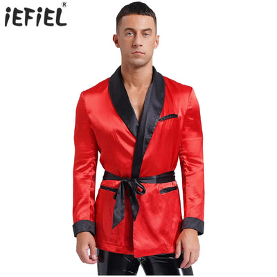 Men's Sleepwear Jacket Robe with Belt Pajamas Top Lapel | SAMAG