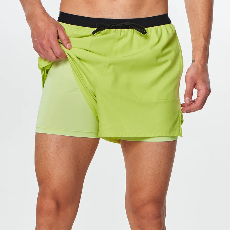 4XL Men Running Double-Layer Shorts Gym Sports 2 In 1 Quick Dry Workout Training  Fitness Jogging Short Pants Bodybuilding