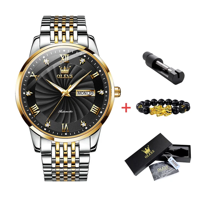 OLEVS Watch for Men 100% Original Automatic Mechanical Man Watches Steel Strap Waterproof Wristwatches Men's Luxury Brand Watch