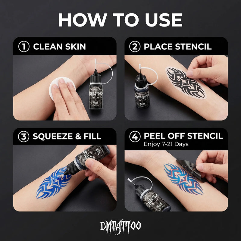 Temporary Tattoo Inks With 3Tattoo Stickers Stencil Kit Freehand Painting Gel for Makeup Trend Party Tattoos For Hand & Body Art