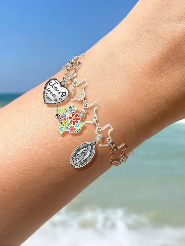 925 Sterling Silver  Vintage Love Heart Map Bracelet Fit DIY Pendant Gift Anniversary Party High Quality Jewelry