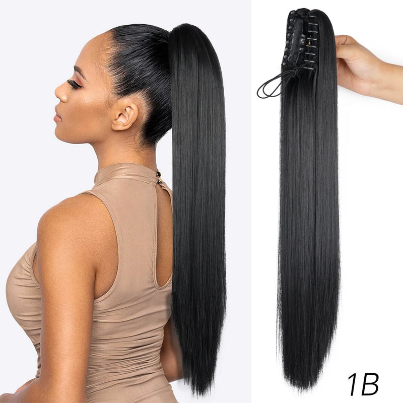Synthetic Claw Clip On Ponytail Extension 22Inch Long Straight Wavy Ponytail Hair Ponytail With Claw Clip On Ponytail For Women